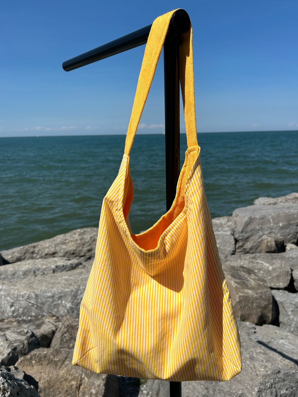 Yellow Striped Reversible Shoulder Bag - One of a Kind